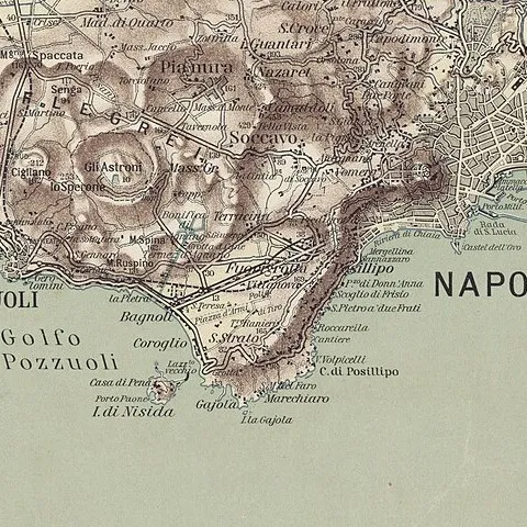 Carta degli anni Trenta del golfo di Napoli: Fuorigrotta e Posillipo